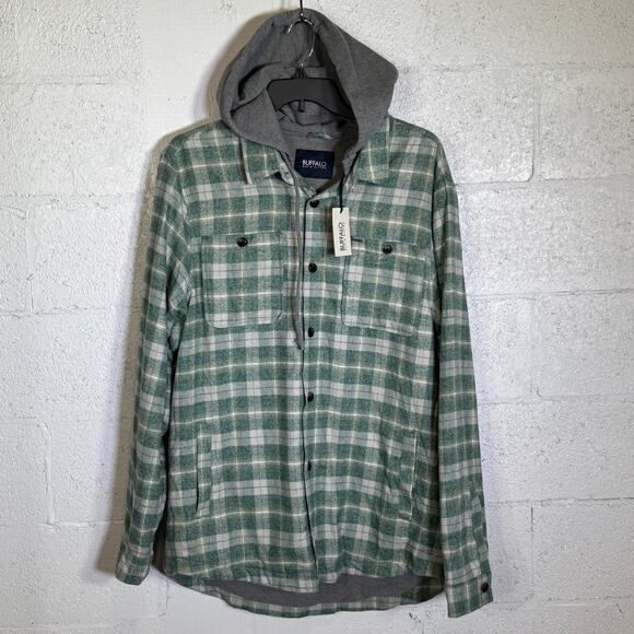 Buffalo David Bitton Men's Jakeim Plaid Hoodie Shacket forest green XXL $99 - Picture 1 of 8